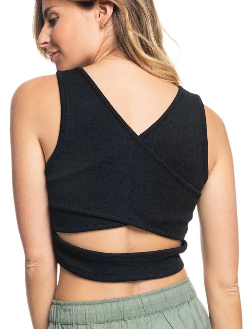 Roxy Good Keepsake Cross Back Cropped Tank Top in Snow (White) size Medium - Picture 9 of 9
